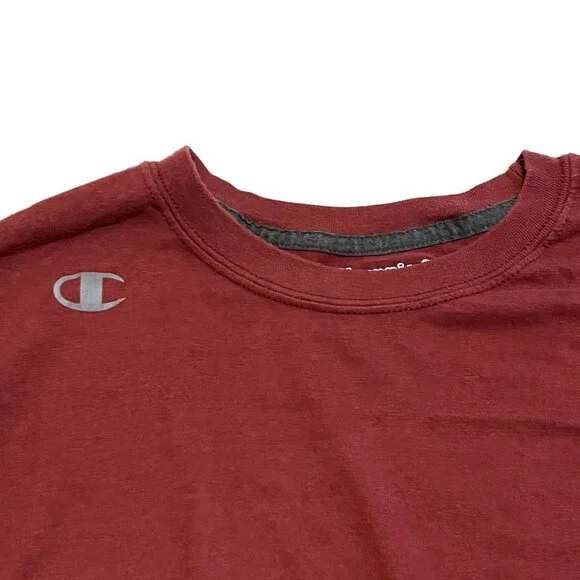 Champion Vapor Cotton Logo Womens Small Crew Neck‎ T-Shirt Long Sleeve Red - Picture 3 of 5